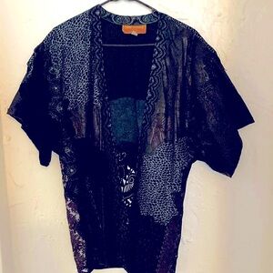 Roberto Cavalli Black and Gray Leather Kimono